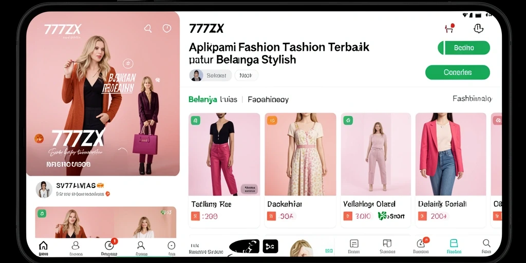 Screenshot antarmuka aplikasi 777ZX menampilkan produk fashion terbaru.
