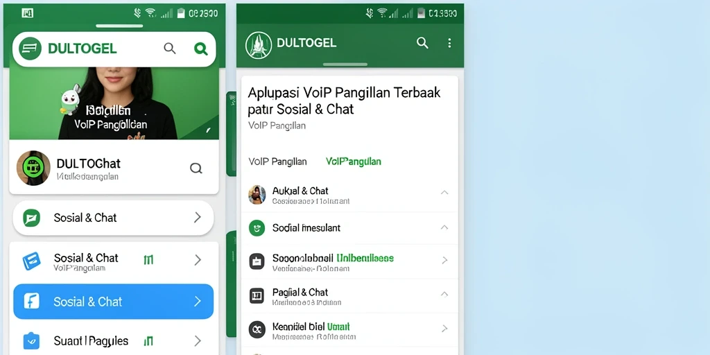 Antarmuka aplikasi DULTOGEL untuk VoIP Panggilan yang mudah digunakan.