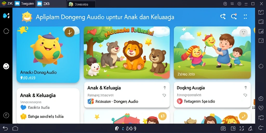 Tampilan antarmuka ZK9 yang menarik dengan berbagai pilihan dongeng audio.